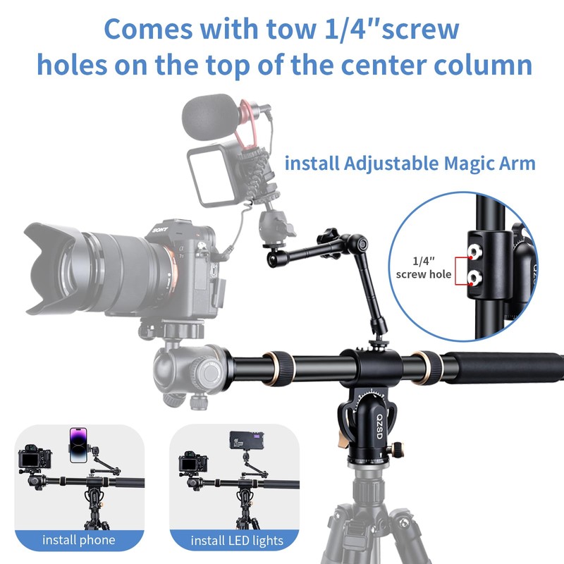 41" Aluminum Tripod Extension arm Retractable Horizontal Center Column arm
