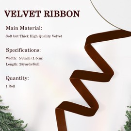 Brown Velvet Ribbon 5/8" Vintage Fall Ribbon Christmas Ribbon Velvet Ribbon For Gift Wrapping Khaki Wide Ribbons For Crafts Hair Choker Christmas Wreath Flower Bouquet Christmas Tree Ribbon 25 Yd