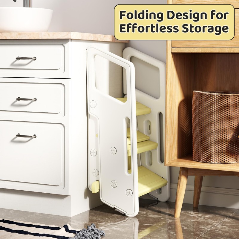 CuFun Toddler Step Stool 2/3-Step Adjustable Folding Kids Step Stool,