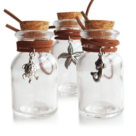 MINELEVEN 3PCS 60ml Clear Wide Mouth Glass Bottles with Cork Stoppers and Decorative Pendant, Mini Small Vials for Wedding Favors, DIY Crafts, Baby Shower