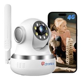 Ctronics 4G CCTV Cellular Surveillance Camera with SIM Card Indoor, 360° View Home Security Camera Indoor, Human/Motion Detection, Auto Tracking, 1080P Color Night Vision, SIM Card Included, Plug in