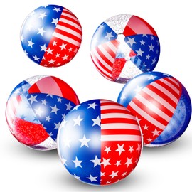 5 Pcs 4th of July Inflatable Pool Beach Balls Patriotic Beach Pool Balls Independence Day Inflatable Pool Beach Balls 16 Inch USA Large Beach Balls Sequins Glitter Ball Decorations for Party Favors