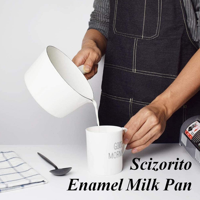Scizorito 1.2L Enamel Milk Pan, Nonstick Milk Pot with Pour
