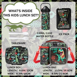 Oruiji Lunch Box Kids Boys 5-12 with Stainless Steel Water Bottle Ice Pack Set for Boys Bento Box for Kids with Lunch Bag,Lunches or Snack 5 Compartments Container for Toddler School Kids Boys