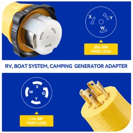 Betrusami L14-30P to SS2-50R Adapter, 30A 125/250V Twist Lock Male to 50A 125/250V RV Female, Heavy Duty Power Converter for RV Marine Campers