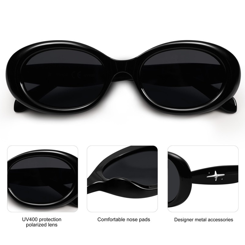 SOJOS Small Retro Oval Polarized Sunglasses for Women Men 90s