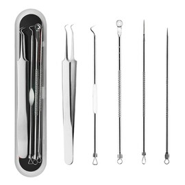 yiteng Square Plug Remover, Set of 5, Acne Removal, Tweezers, Storage Case Included, Acne Needle, Antibacterial Stainless Steel, Pore Care Kit, Blackhead Removal, Portable, Silver