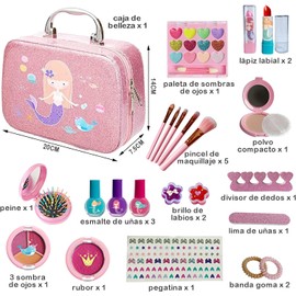 BENEVE Juguetes de Maquillaje Lavables para Niñas, Kit de Maquillaje Real para Niñas de 24 Piezas, Princesa Infantil, Juego de Maquillaje para Años, Juguetes de Pascua, Tocadores（Rosa）