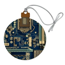 GRAPHICS & MORE Blue Computer Motherboard Processor CPU Wood Christmas Tree Holiday Ornament
