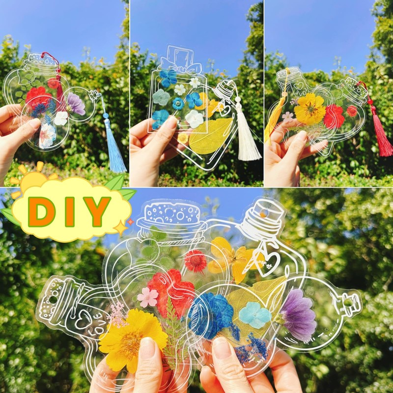 42Pcs Transparent Dried Flower Bookmark Marking Kit, Includes 40Pcs Handmade