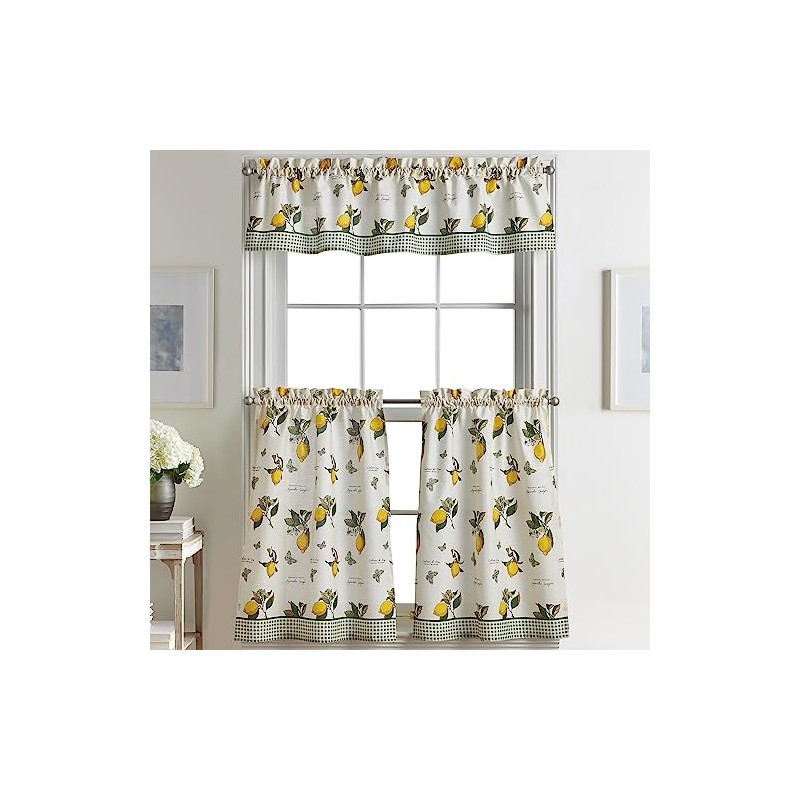 CHF Juego de Cortinas de Cocina Limón y Cenefa, 3