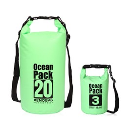 Xenobag Waterproof Bag 3 Litres Or 20 Litres/Dry Bag, Small/Ocean Pack 3 Litres Or 20 Litres / Waterproof Bag/Dry Bag With Adjustable Shoulder Straps and Safety Lock, green