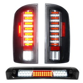 Gubebaili LED Tail Lights + Third 3rd Brake Light Fit for Dodge Ram 1500 2002-2006,Fit for Dodge Ram 2500 3500 2003-2006, Chrome Housing Clear Lens
