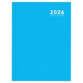 2026 A5 Week to View Diary – Full Year Hardback Casebound Organiser – Weekly Layout Diary Planner for Home Office School & Work – UK Focused Diaries with Colourful Covers (Bright Blue)