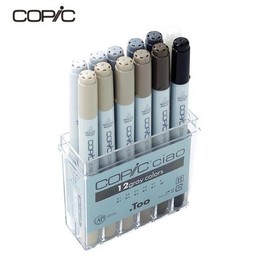 Artbox/Artpiece COPIC Ciao Twin Markers 12 Colors GREY / 아트박스아트피스 COPIC 코픽 챠오 트윈 마카 12색 GREY
