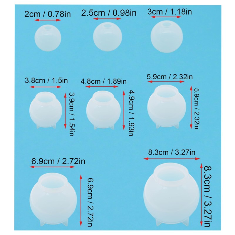OZXNO 8 Pcs Sphere Resin Molds 3D Seamless Ball Shaped