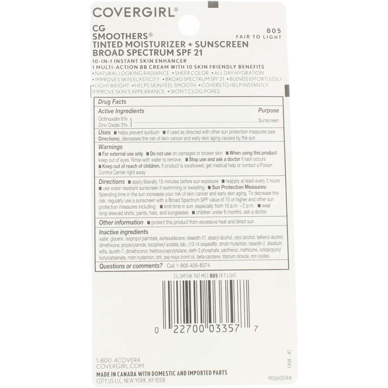 CoverGirl Smoothers SPF 21 Tinted Coverage, Fair to Light [805],