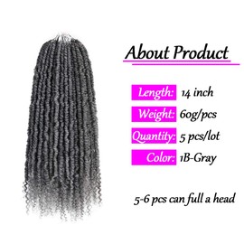 14Inch Spring Twist Crochet Hair 5pcs Synthetic Crochet Hair Bomb Twist Curly Ends Passion Twist Hair Pre Looped Synthetic Crochet Hair Extensions for Black Women (5Pack, 1B/Grey)