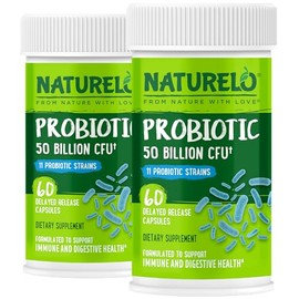 NATURELO- Probióticos para la Salud Digestiva 50 Mil Millones de UFC, 11 Cepas, Suplemento de Uso Diario Aumenta el Sistema Inmunológico
