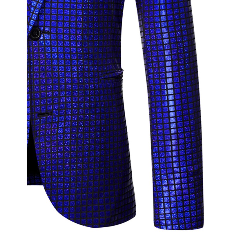 ZEROYAA Men's 70s Disco Suits Metallic Shiny Sequin Outfits Blazer