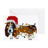 CafePress Basset Tangled In Christmas Lights Greeting Cards Folded Greeting