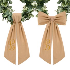 2 Pcs Burlap Wreath Sash for Front Door Linen Embroidery Monogram Wreath Sash for Yard Porch Boxwood Wreath Garland Decor(Letter L)