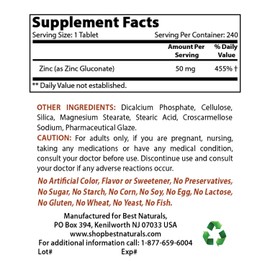 Best Naturals Zinc Gluconate 50mg & Vitamin B12 6000 mcg