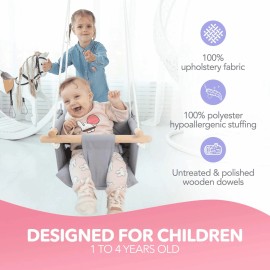 Cateam Canvas Baby Swing Wooden Hanging Swing Seat Chair with Safety Belt Durable Baby