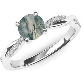 Luyona Moss Agate Ring 925 Sterling Silver Green Natural Moss Agate Ring Promise Ring Engagement Wedding Jewelry for Women-8