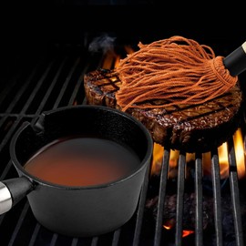 HAFRILY Cast Iron Cooking Pot Set with Grill, Mini Saucepan and Brush Set with Grate, 3 Piece BBQ Accessories for Grilling, Somking, Steak Oven, Baking, Cast Iron Cookware Set