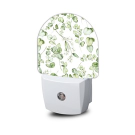 Green Eucalyptus Leaf Night Light,Night Lights Plug into Wall with Dusk to Dawn Sensor,Lamp for Bedroom Bathroom Hallway Nightlight for Women Girls