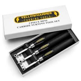 Yellowhammer Turning Tools Yellowhammer Premium 3 Piece Mini Carbide Turning Tool Set with Ergonomic Cushioned Grip Beechwood Handles and 2 Each Round, Square and Diamond-Shaped Carbide Cutters
