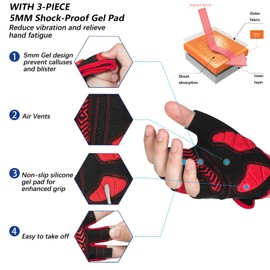 MOREOK Cycling Gloves Bike Gloves for Men/Women-[Breathable Anti-Slip 5MM Gel Pad] Biking Gloves Half Finger Road Bike MTB Bicycle Gloves-098-RED-XXL