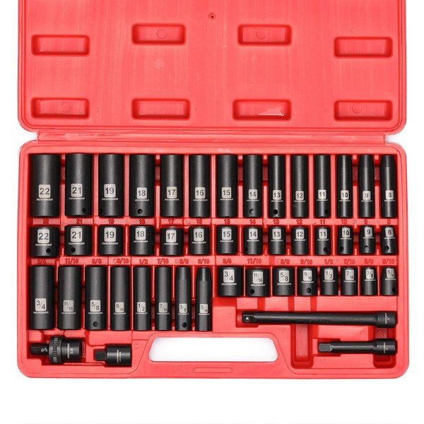 MIXPOWER 3/8" Drive Deep Impact Socket Set, 6 Point, 48