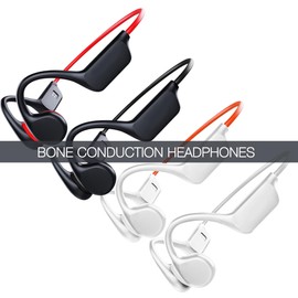 Bone Conduction Bluetooth Headphones, Open Ear, Waterproof Wireless Earphones with Mic, 8Hrs Playtime Sports Headset for Workout, Running, Cycling, Driving, Gym, Hiking, Work, IPX68 32G MP3 (Black)
