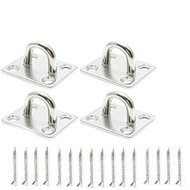 JY-MARINE Stainless Steel 316 Ceiling Hook Square Pad Eye Plate Marine Deck Hardware Staple Hook Loop Screws Mount, 40mm x35mm,4 Set