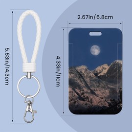 SHININGEYES ID Card Badge Holder Key Chain with Metal Keyring, Plastic Slide Open with ID Window for Women Men Girls Students,Snowy Mountain Starry Sky