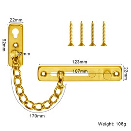 Door Security Chain, Door Chain, Door Chain Lock Made of 304 Stainless Steel, Door Chain Lock with Screw, Door Chain Security Lock for Home, Hotel, Interior Doors and Windows (Gold)