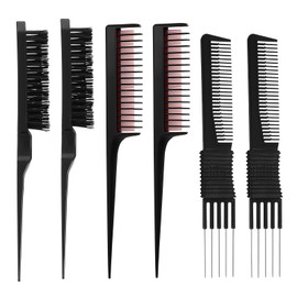 Nogeqi 6 Pieces Teasing Comb for Women Teasing Brush Rat Tail Comb with Metal Pick for Parting Styling Three Row Teaser Brush Set for Fine Hair Stylist