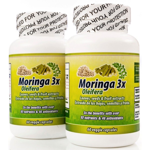 Nutrisalud Products Moringa en Capsulas naturales. Set de 2 frascos. Extra Potente. 100% Natural