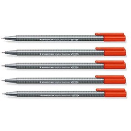 STAEDTLER 334 Triplus Fineliner Superfine Point Pens - 0.3mm - Red Ink (5)