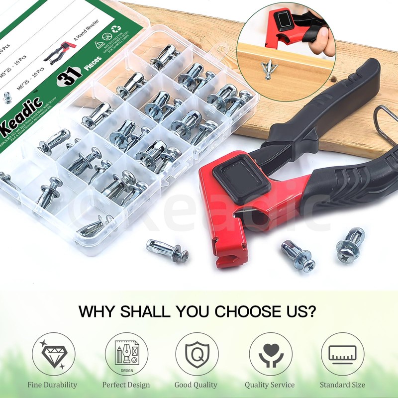 Keadic 31Pcs M4 M5 M6 Jack Nuts with Setting Tool