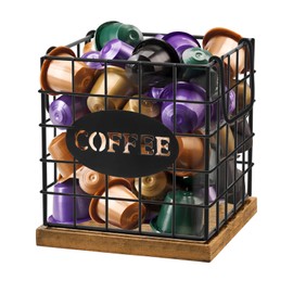 MEETOZ Coffee Pod Holder Organizer, Large Capacity K Cup Holder Organizer, Storage Basket for Kitchen Countertop Office Coffee Bar with Wooden Base