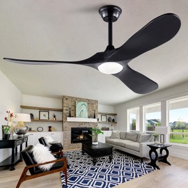 OMYU Black 52 Inch Wood Large Ceiling Fans with Lights and Remote Control, 3 Color Temperatures and 6 Speeds Timing, 52 Inch Indoor Outdoor Ceiling Fan for Patios Living Room Bedroom Study Office