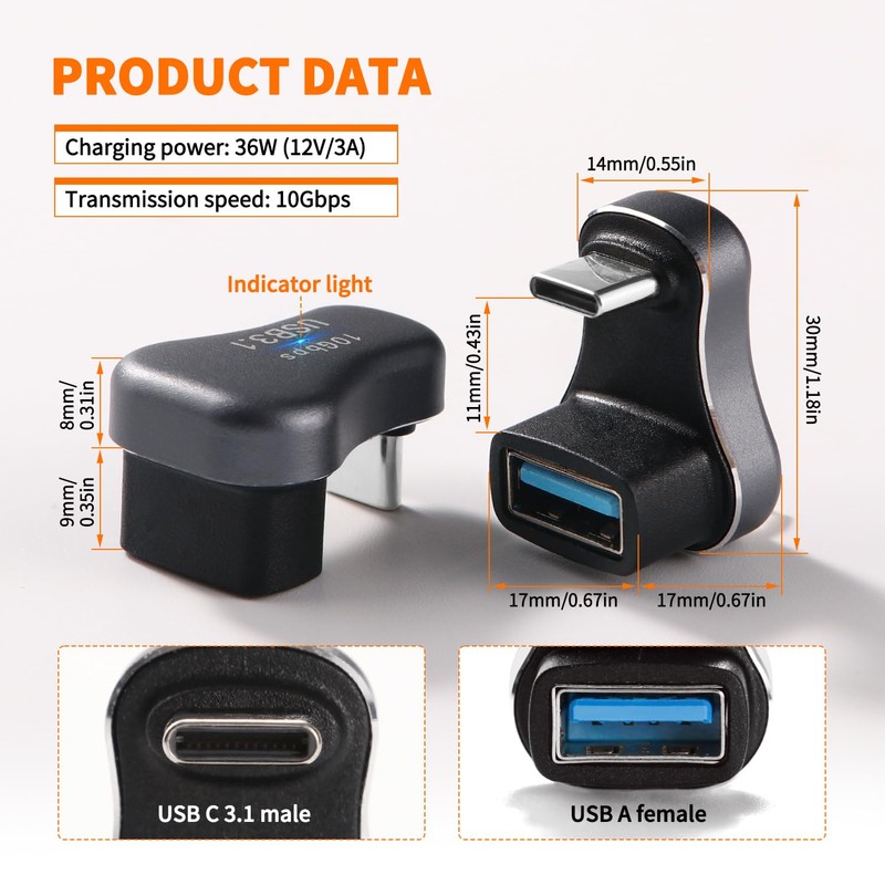 KUOQIY 2 Pieces U-shaped USB C to USB A Adapter