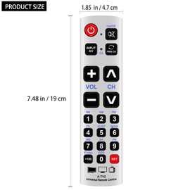 A-TV2 URC-1234ALB Universal Replacement Remote fit for Almost All Brand TVs with Large Buttons
