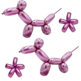 Metallic Pink Balloons - 260q Twisting, Chrome Modelling, Animal Making for Kids, Clown, Birthday, Wedding Parties - 25 Pack