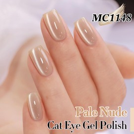 Double Rhythm 15ML Glass Cat Eye Gel Polish with Magnet Same Color Same Bottle Holographic Glitter Shimmer Salon Soak Off Magnetic Nail at Home (Pale Nude-MC1148)