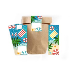 12 Bookmarks + 12 Gift Bags (Natural) + 12 Stickers Swimming Pool Party Bag Girls Boys Guest Gifts for Children's Birthday Boys Birthday Girls Birthday Girls Birthday