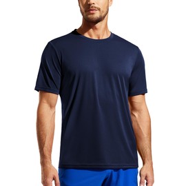 Haimont Men's Running Short Sleeve UV T-Shirts, Moisture Wicking Training Workout Lightweight Polyester Shirts, Dark Blue, M